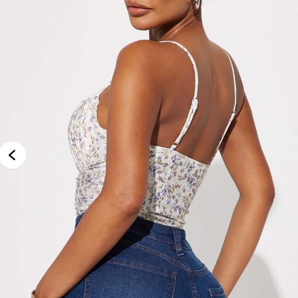 Blāshe Romantic Purple Floral Bodysuit with Bustier Top and High-Cut Style. M - Picture 3 of 16